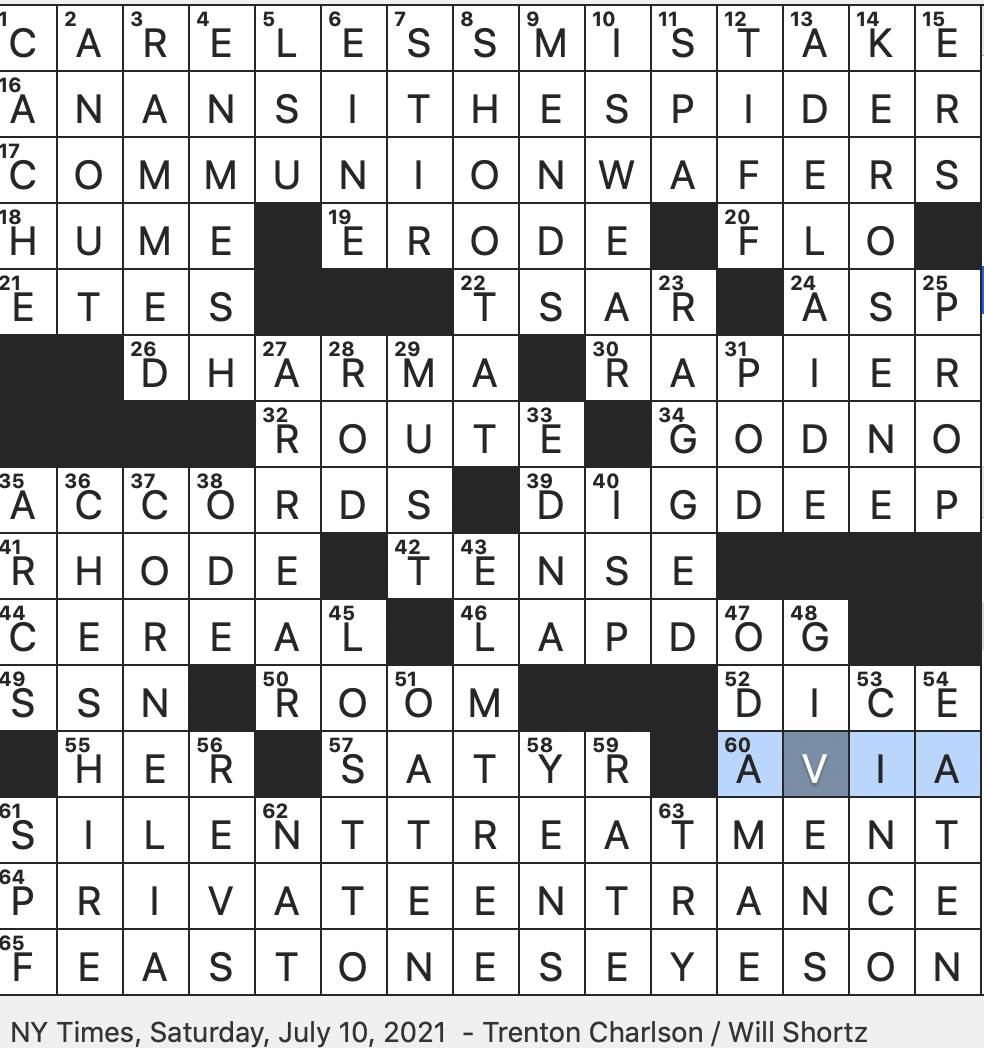 Rex Parker Does The NYT Crossword Puzzle Mischievous Character In West African Folklore SAT 7 10 21 David Who Took 15 Years To Write History Of England Julius Caesar s First Wife 