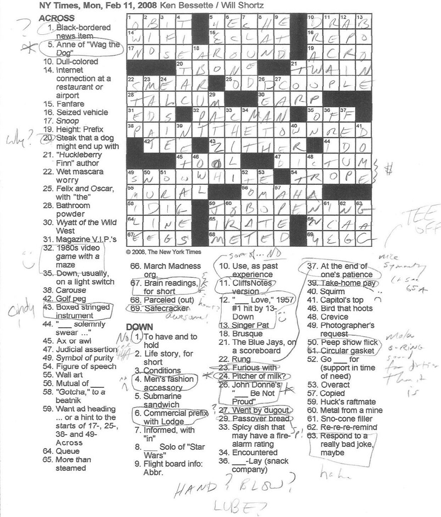 Rex Parker Does The NYT Crossword Puzzle MONDAY Feb 11 2008 Ken Bessette WENT BY DUGOUT 