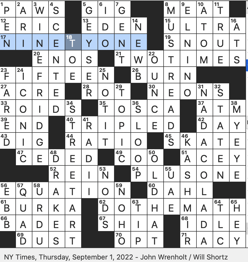 Rex Parker Does The NYT Crossword Puzzle Opera Character Whose First Name Is Floria THU 9 1 22 Symbols Used For Tagging Juicers Use Them Mocktail With A Rhyming Name