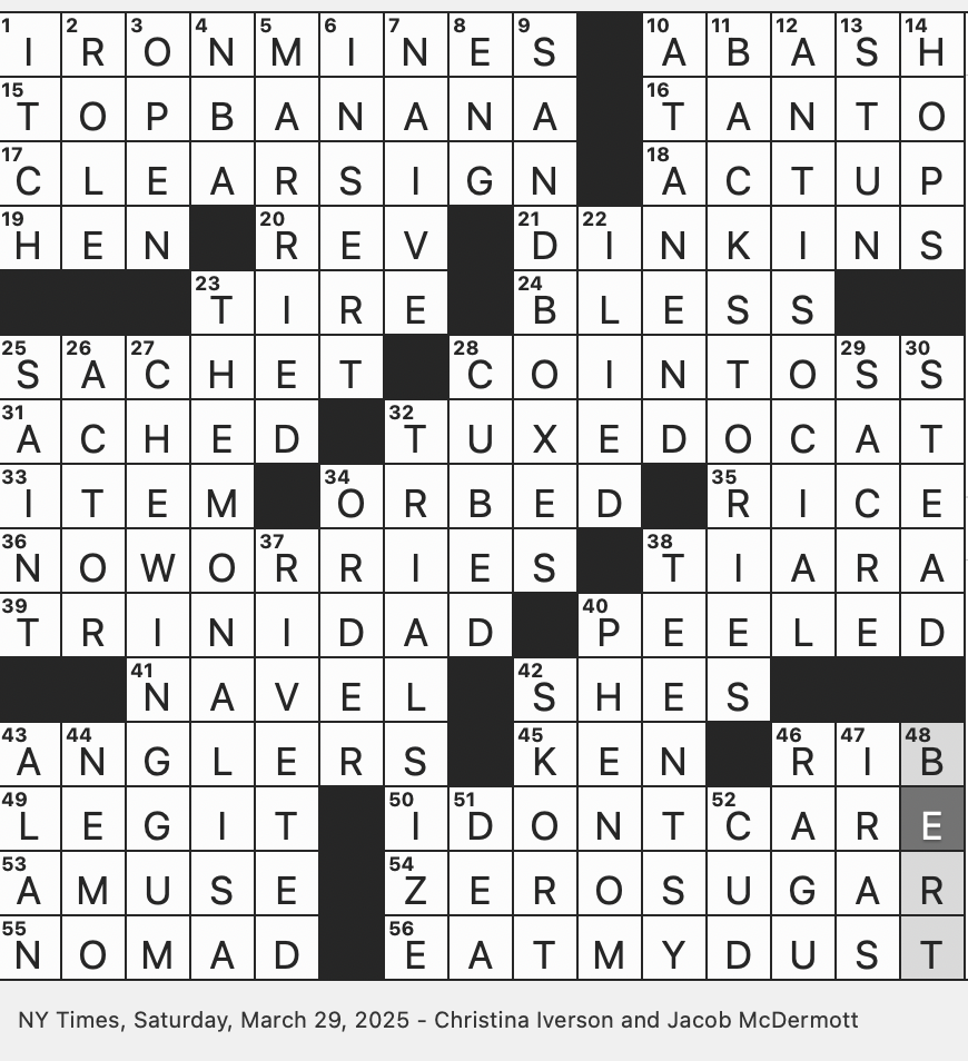 Rex Parker Does The NYT Crossword Puzzle Short Japanese Sword SAT 3 29 25 Soffritto based Sauce Where To Get Into The Nitty gritty Primary Lang Of Gambia Underground Venues For