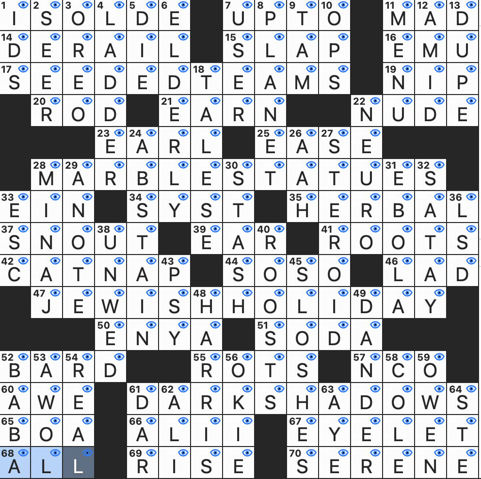 Rex Parker Does The NYT Crossword Puzzle Skewered Indonesian Dish TUE 1 28 25 Wagner Heroine Old fashioned Prelude To A Duel Mononymous Irish Singer Old TV Series Featuring The