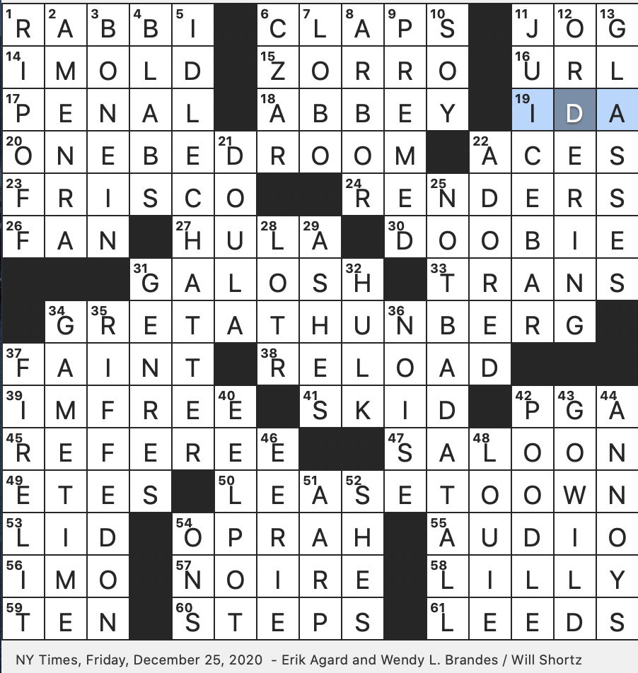 Rex Parker Does The NYT Crossword Puzzle Sorting Header In Music App FRI 12 25 20 Fictional Hero Whose Name Is Spanish For Fox Supreme Egyptian God Popular Fantasy Film