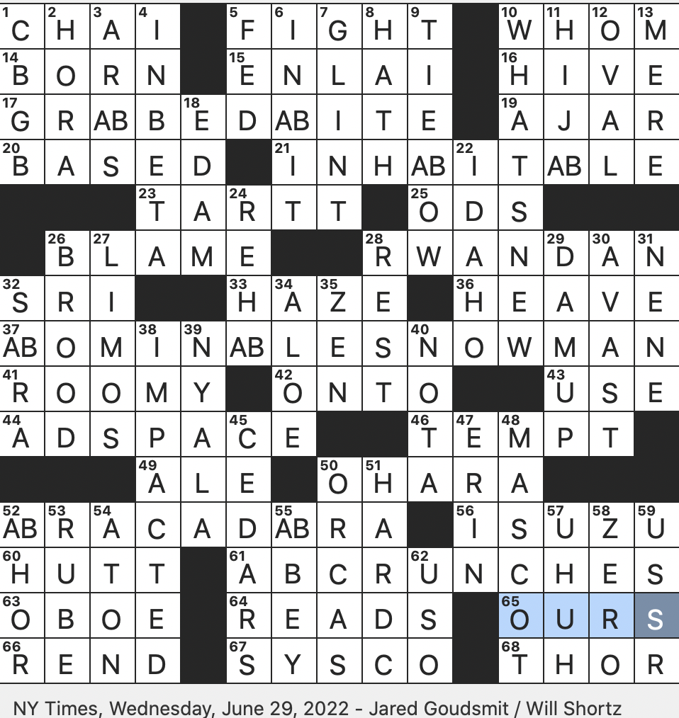 Rex Parker Does The NYT Crossword Puzzle Spiral horned Antelope WED 6 29 22 Relative Of A Cor Anglais NYC Venue For The Ramones And The Cramps Cardamom infused Tea Legendary