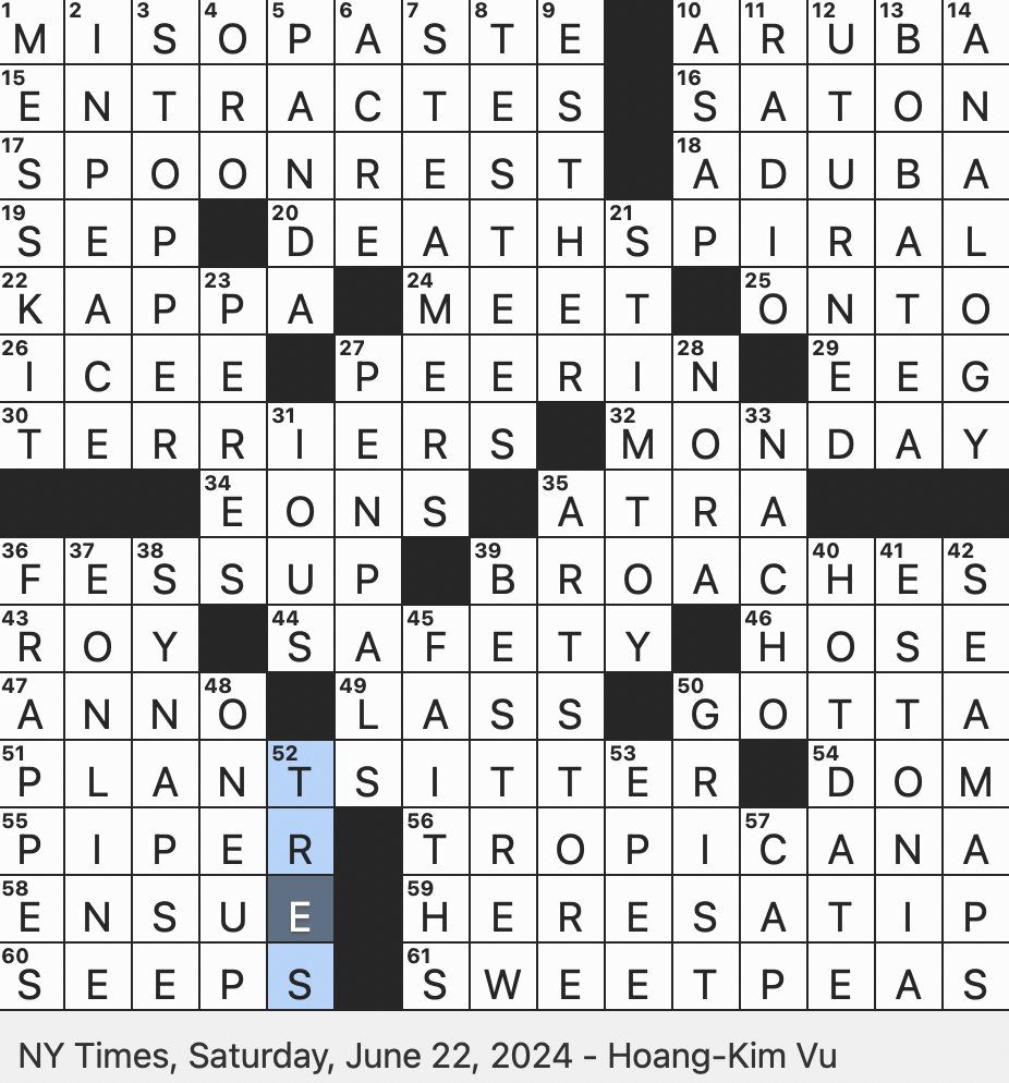 Rex Parker Does The NYT Crossword Puzzle Stovetop Convenience SAT 6 22 24 Some Theatrical Transitions Fermented Mixture In Japanese Cooking Handheld Object Used To Release Excess Energy Cuban