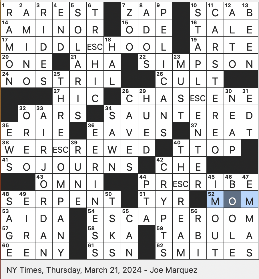 Rex Parker Does The NYT Crossword Puzzle TV Surname At 742 Evergreen Terrace THU 3 21 24 Apt Key For A Musical Prodigy Radius Of A Unit Circle Repeated Sound