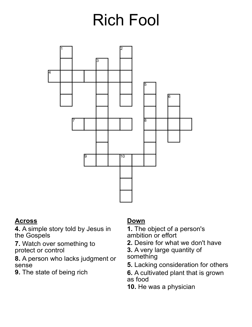 Rich Fool Crossword WordMint Rich Fool Crossword WordMint