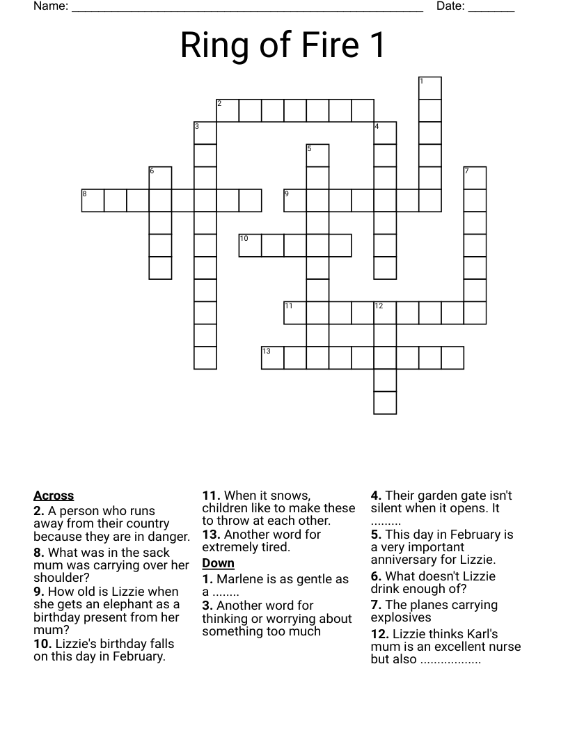 Ring Of Fire 1 Crossword WordMint Ring Of Fire 1 Crossword WordMint