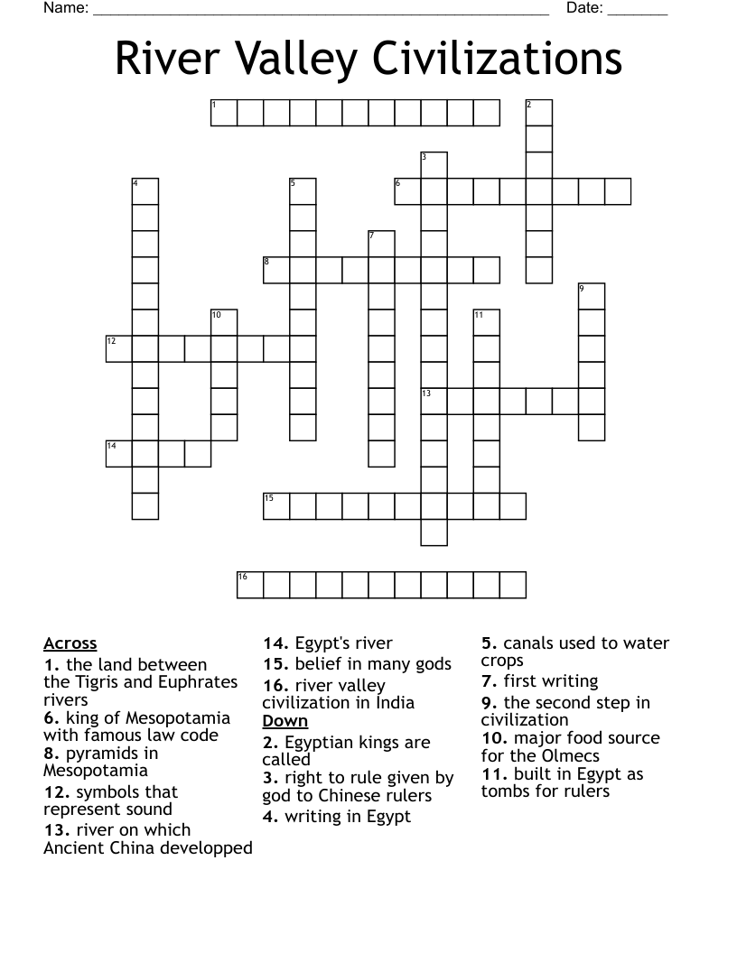 River Valley Civilizations Crossword WordMint