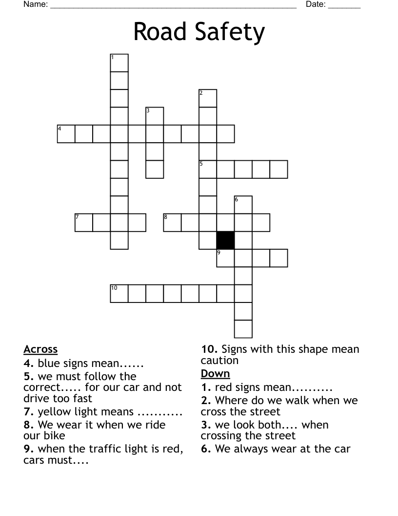 Road Safety Crossword WordMint