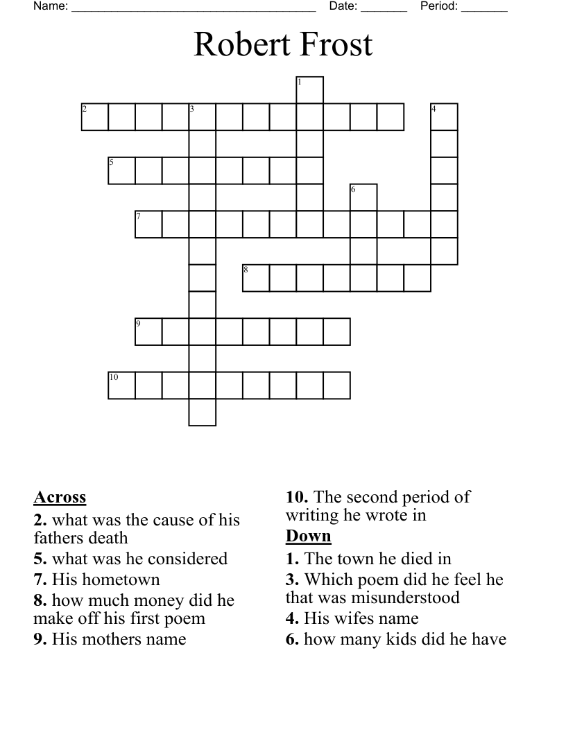 Robert Frost Crossword WordMint