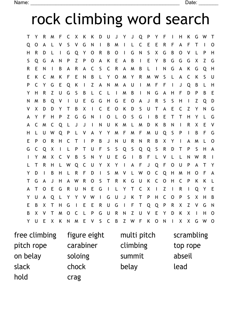 Rock Climbing Word Search WordMint Rock Climbing Word Search WordMint