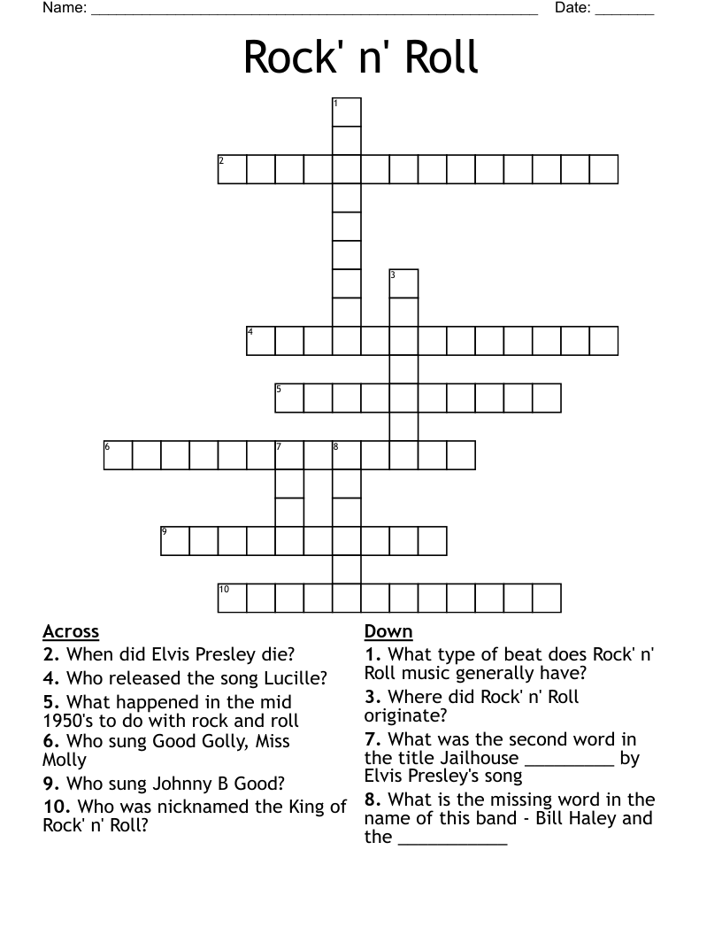 Rock N Roll Crossword WordMint