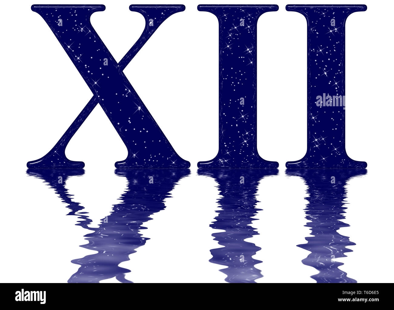 Roman Numeral 12 Twelve Star Sky Texture Imitation Reflected On The Water Surface Isolated On White 3d Render Stock Photo Alamy