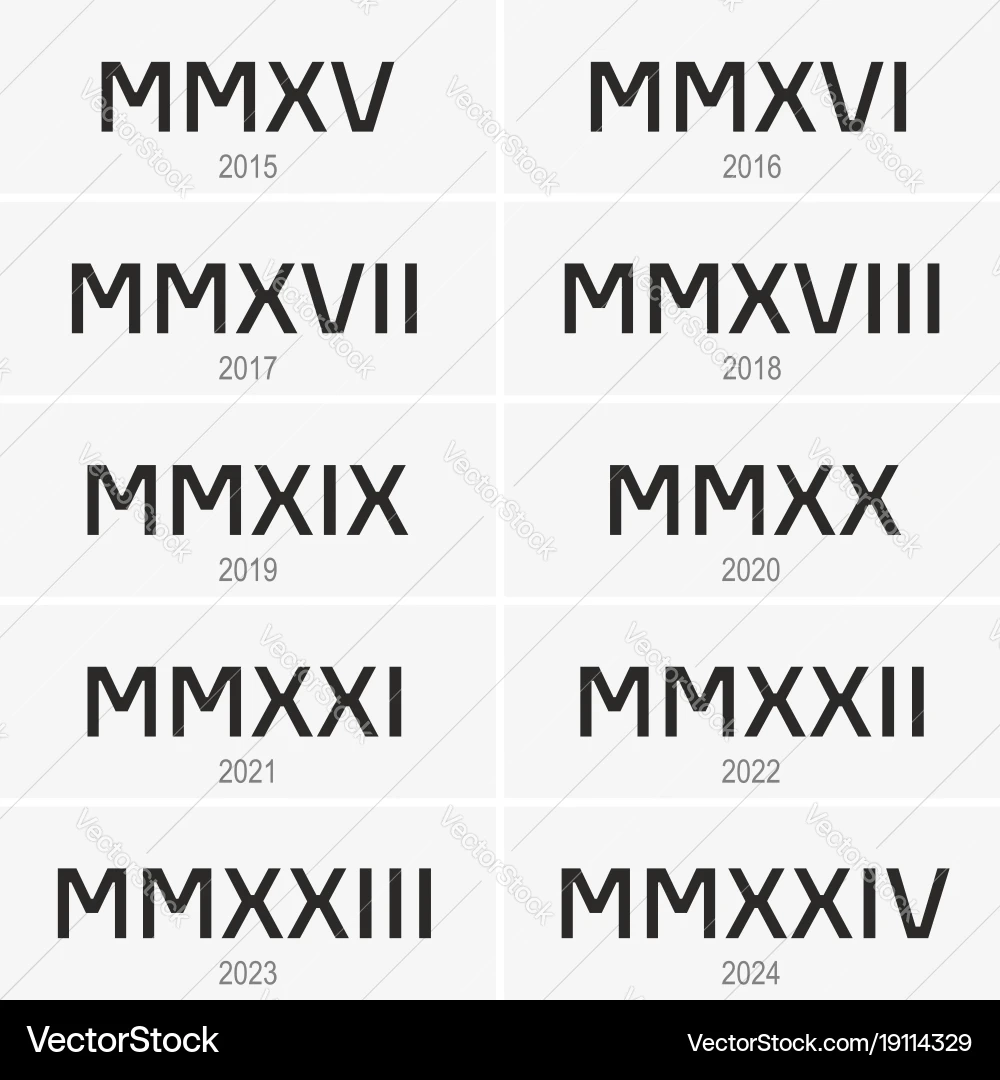 Roman Numerals Years 2015 2024 Royalty Free Vector VectorStock