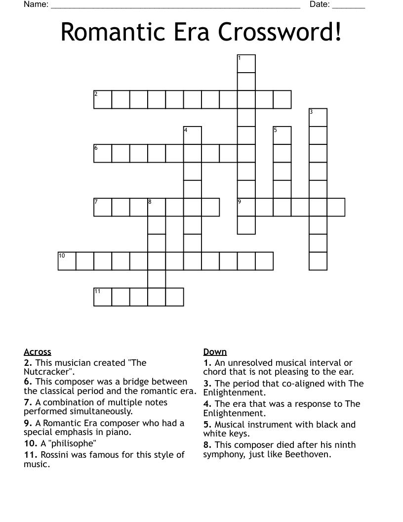 Romantic Music Vocabulary Crossword WordMint