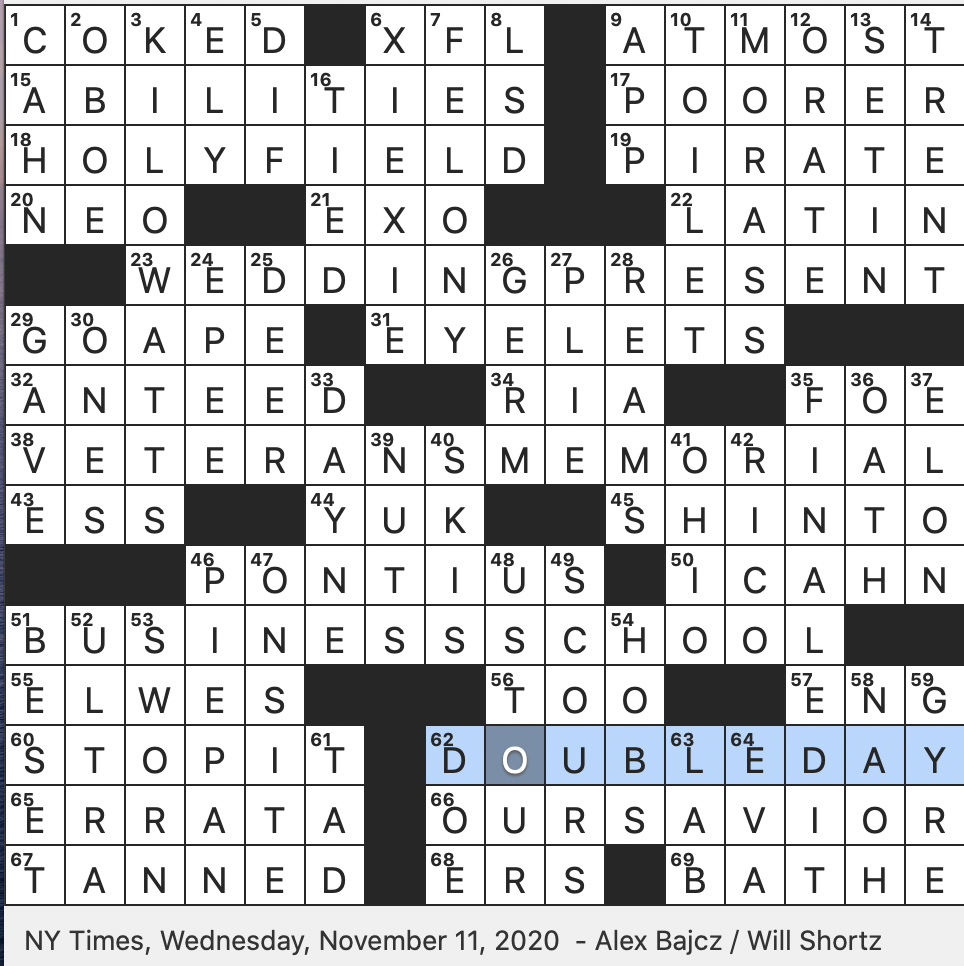 Ron Of Tarzan On 1960s TV WED 11 11 20 Lye In Chemistry Class Suave 1991 Hit Converted Into Fuel As Coal Former Gridiron Org For Memphis Maniax Orlando Rage Series Of Bookings Across America Rex Parker Does The NYT Crossword Puzzle
