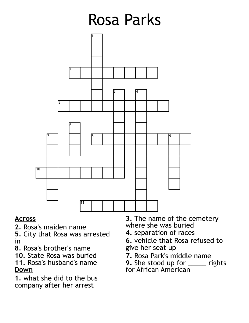 Rosa Parks Crossword WordMint