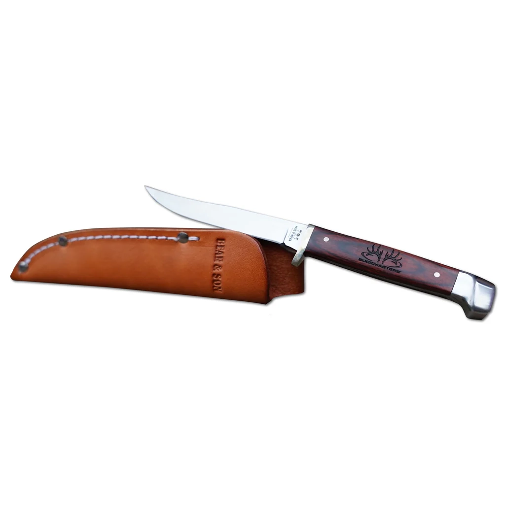 Rosewood Bear And Son Cutlery Rosewood Small Hunter With Leather Sheat