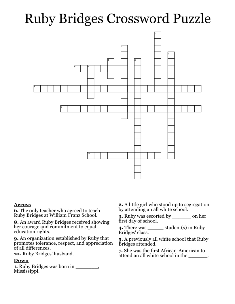 Ruby Bridges Crossword Puzzle WordMint