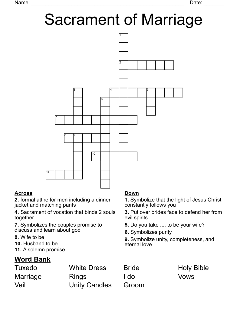 Sacrament Of Marriage Crossword WordMint