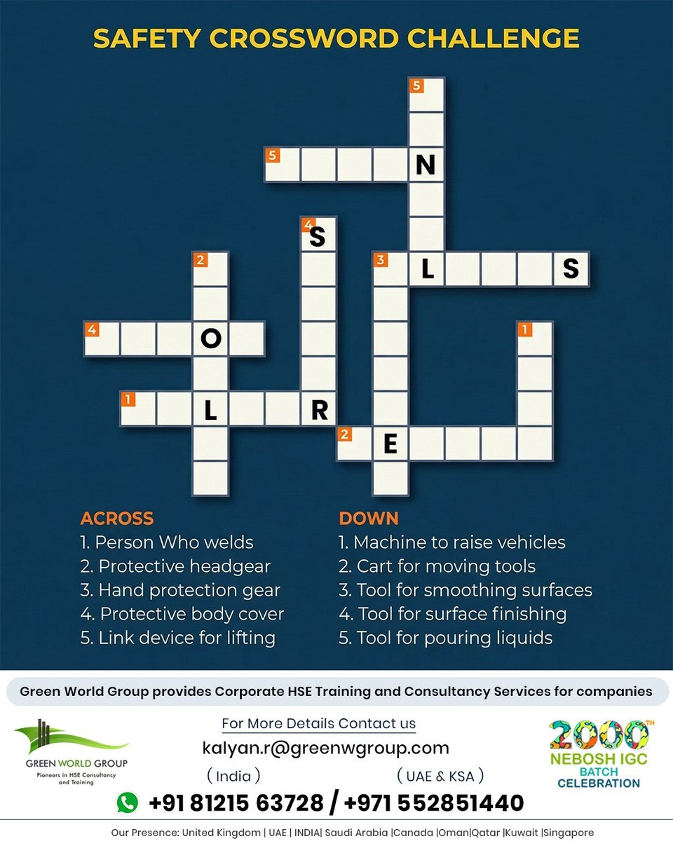  Safety Crossword Challenge Assess Your HSE Understanding And See How Well You Recognize Key Safety Concepts Share Your Answers In The Comments testyourknowledge safetyfirst safetyquiz