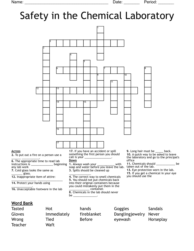 Safety In The Chemical Laboratory Crossword WordMint