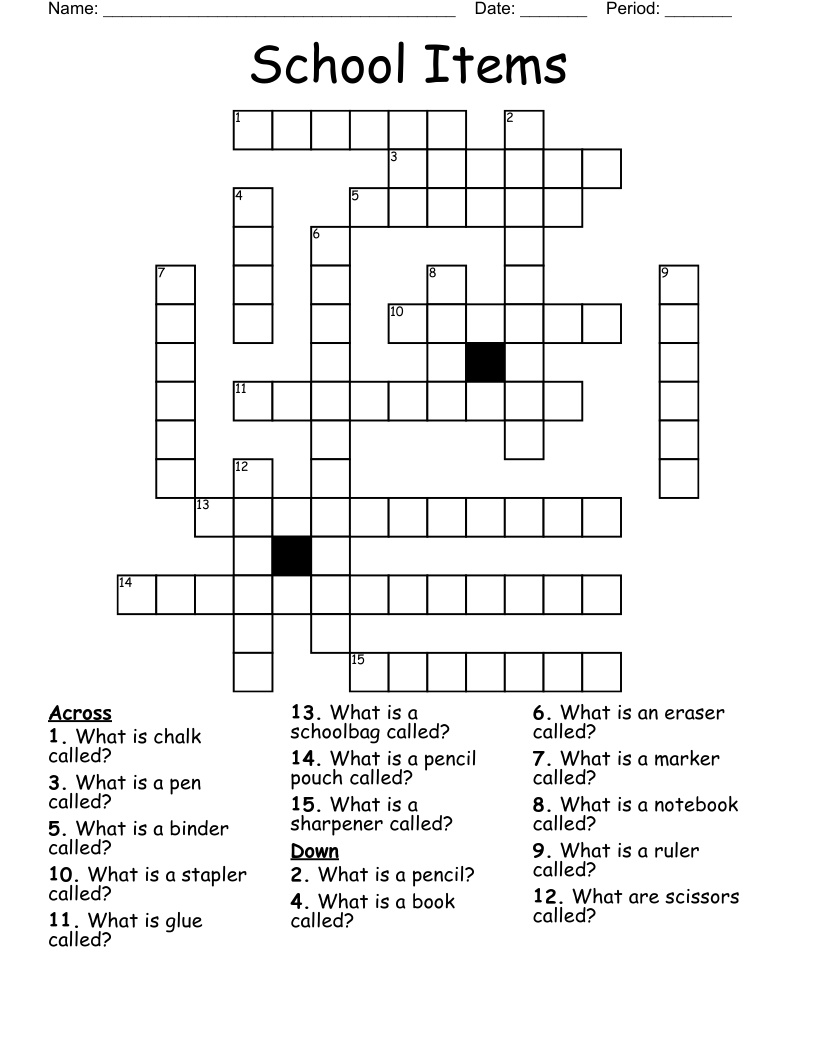 School Items Crossword WordMint