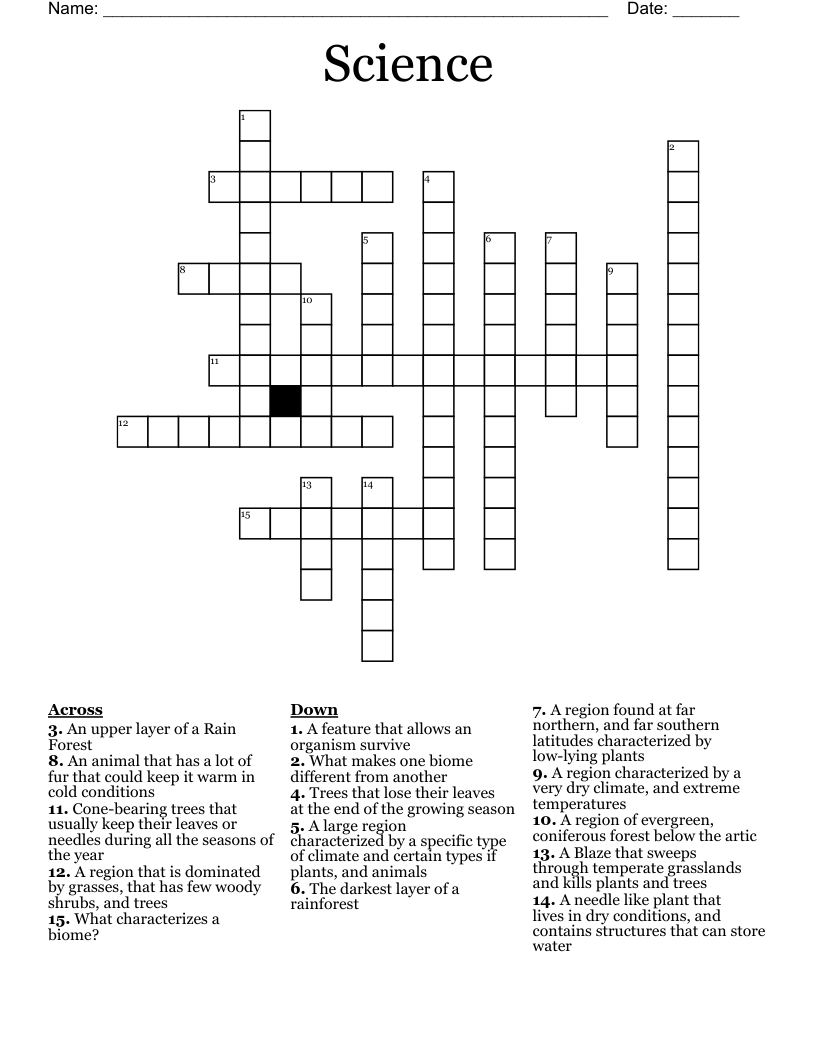 Science Crossword WordMint