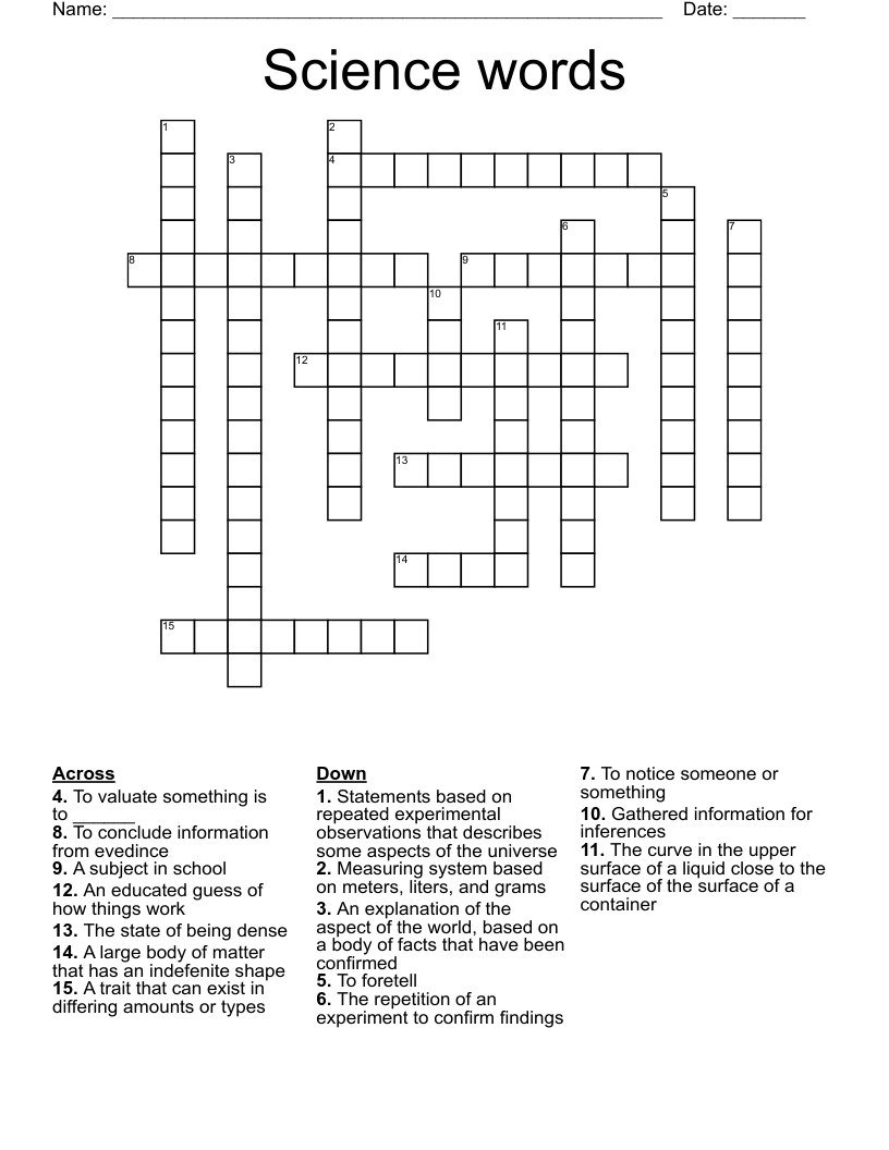 Science Words Crossword WordMint Science Words Crossword WordMint