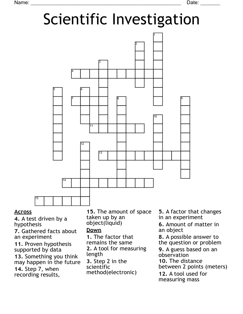 Scientific Investigation Crossword WordMint
