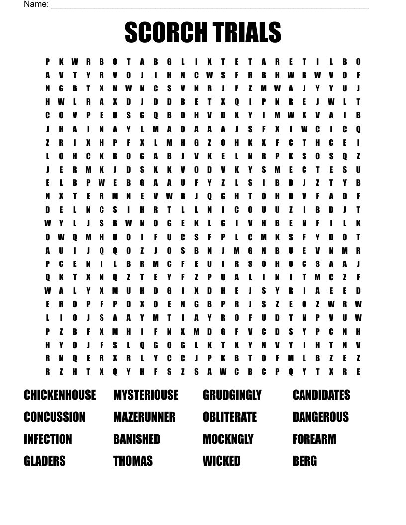 SCORCH TRIALS Word Search WordMint SCORCH TRIALS Word Search WordMint