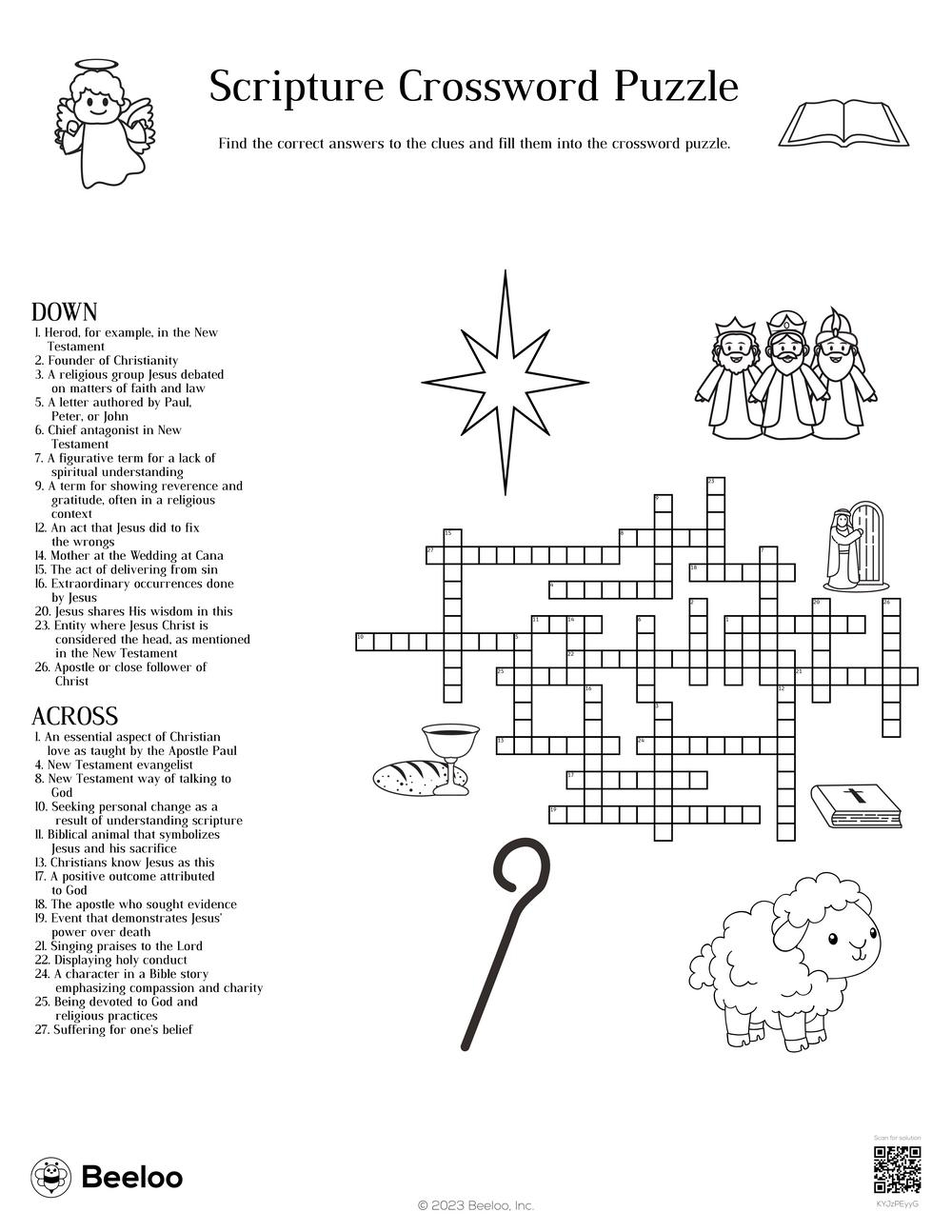 Scripture Crossword Puzzle Beeloo Printable Crafts And Activities For Kids
