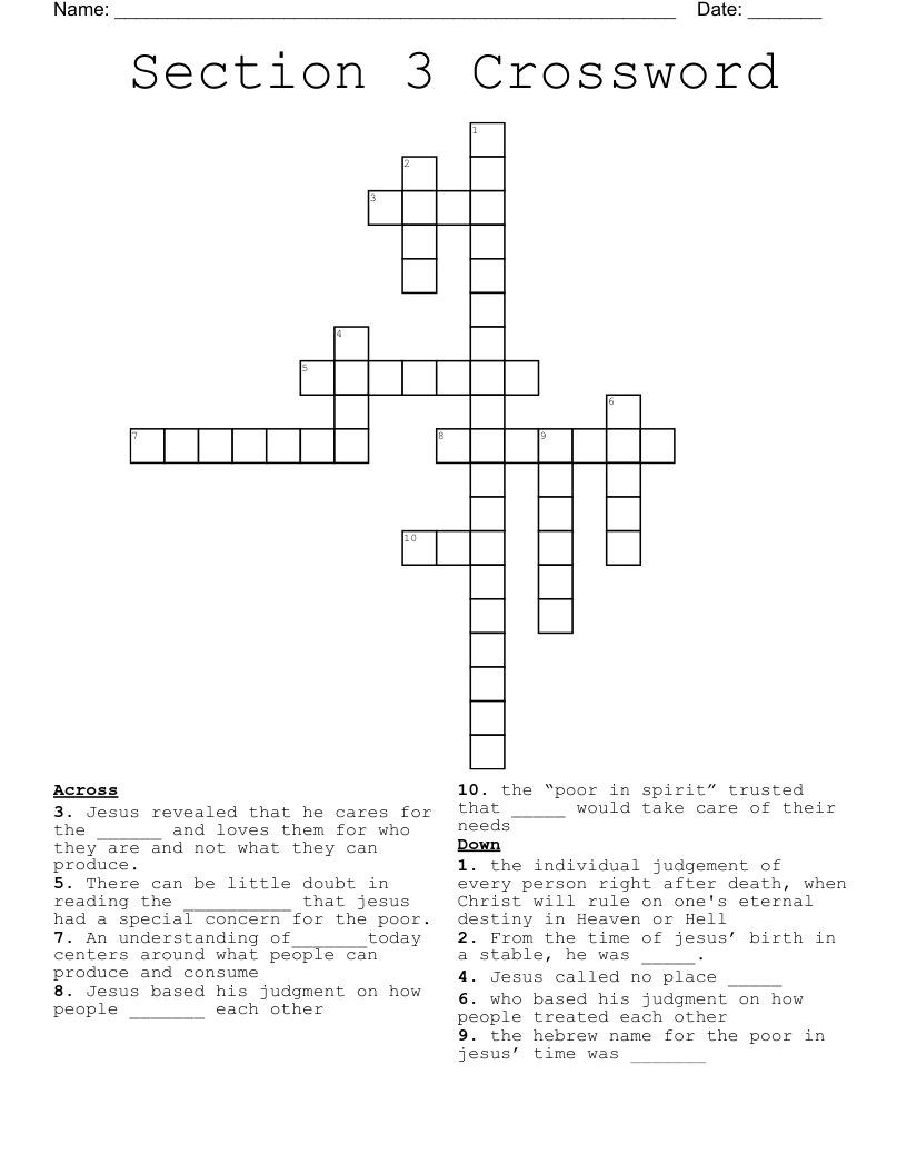 Section 3 Crossword WordMint