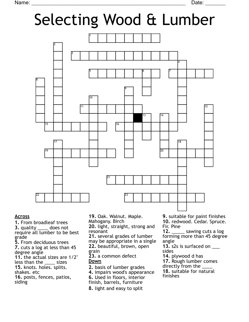 Selecting Wood Lumber Crossword WordMint