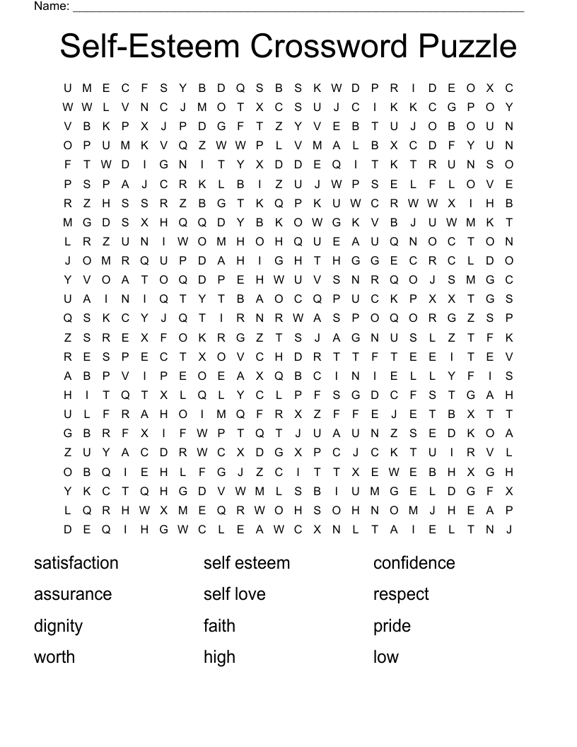 Self Esteem Crossword Puzzle Word Search WordMint