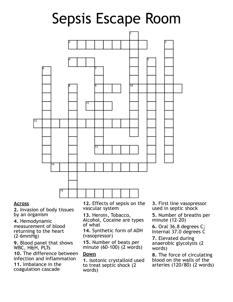 Sepsis Escape Room Crossword WordMint Sepsis Escape Room Crossword WordMint