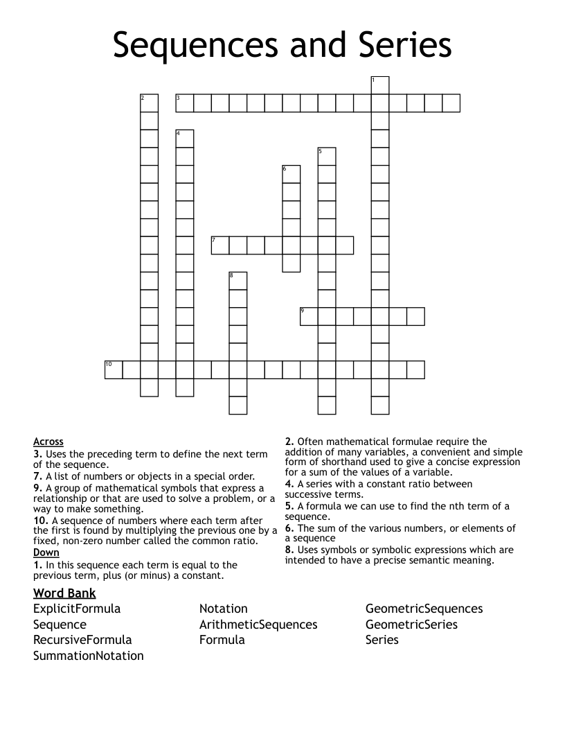 Sequences And Series Crossword WordMint