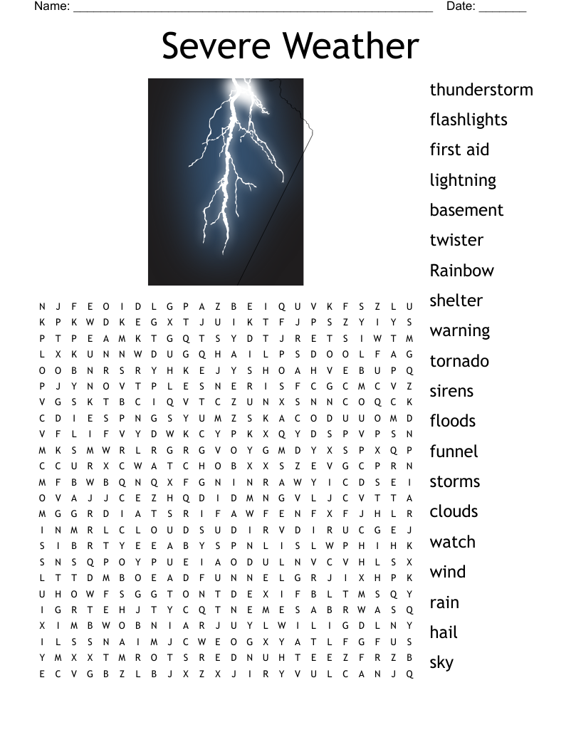 Severe Weather Crossword Puzzle WordMint