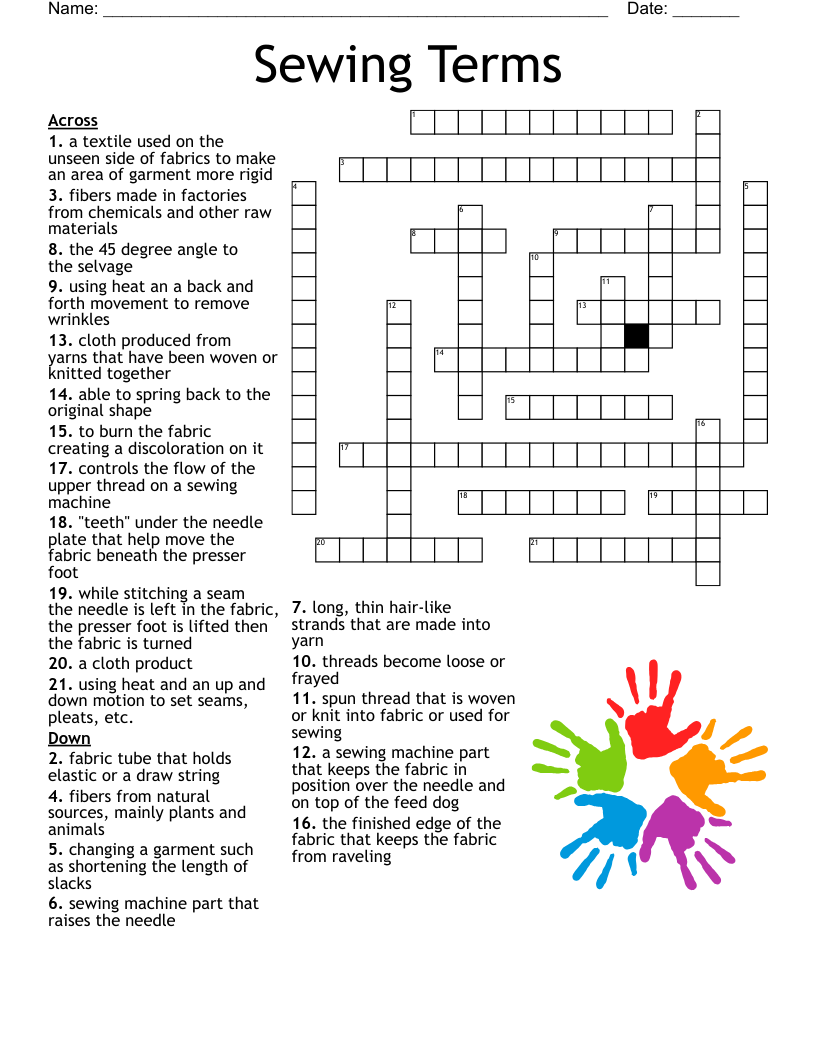 Sewing Terms Crossword WordMint
