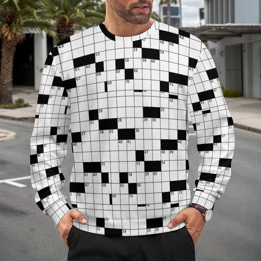 SFNEEWHO Crossword Puzzle Men s Winter Loose Fit Pullover Sweater SFNEEWHO Crossword Puzzle Men s Winter Loose Fit Pullover Sweater