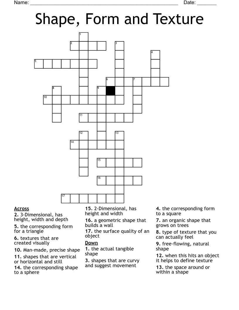 Shape Form And Texture Crossword WordMint Shape Form And Texture Crossword WordMint