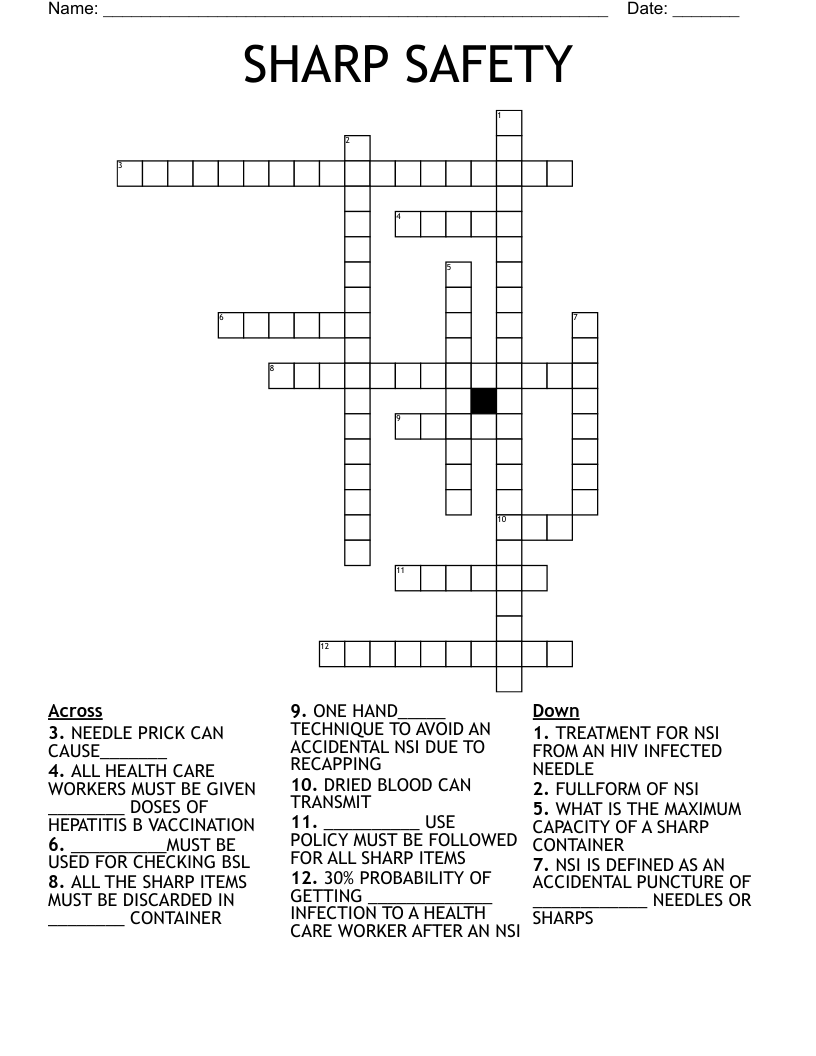 SHARP SAFETY Crossword WordMint