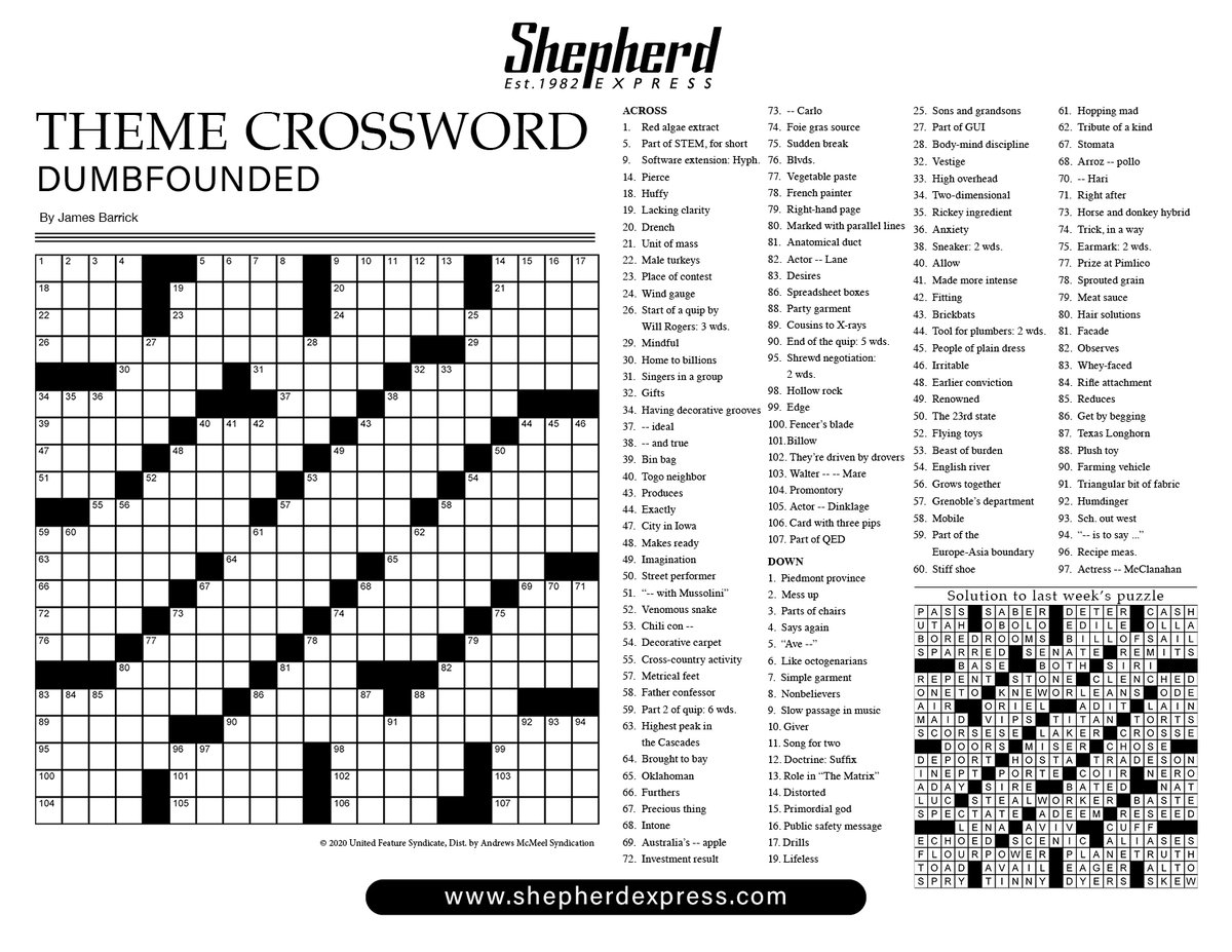 Shepherd Express Crossword June 26 2025 Shepherd Express
