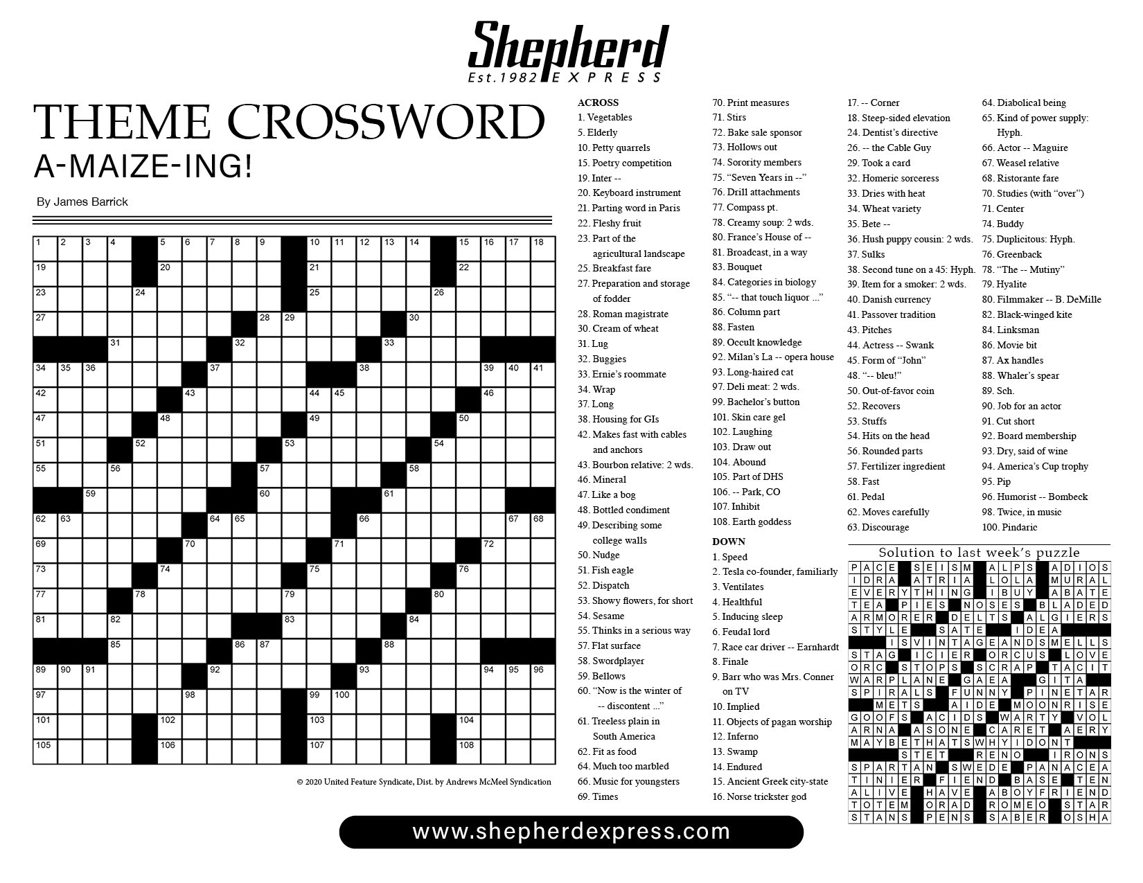 Shepherd Express Crossword June 26 2025 Shepherd Express