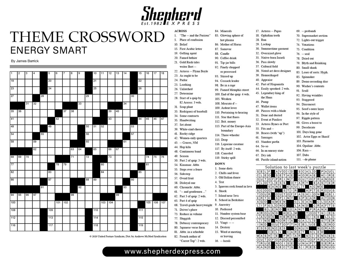 Shepherd Express Crossword June 26 2025 Shepherd Express