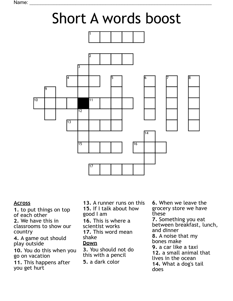 Short A Words Boost Crossword WordMint
