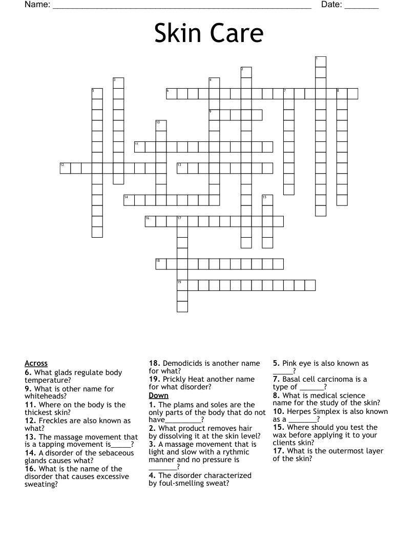 Skin Care Crossword WordMint Skin Care Crossword WordMint