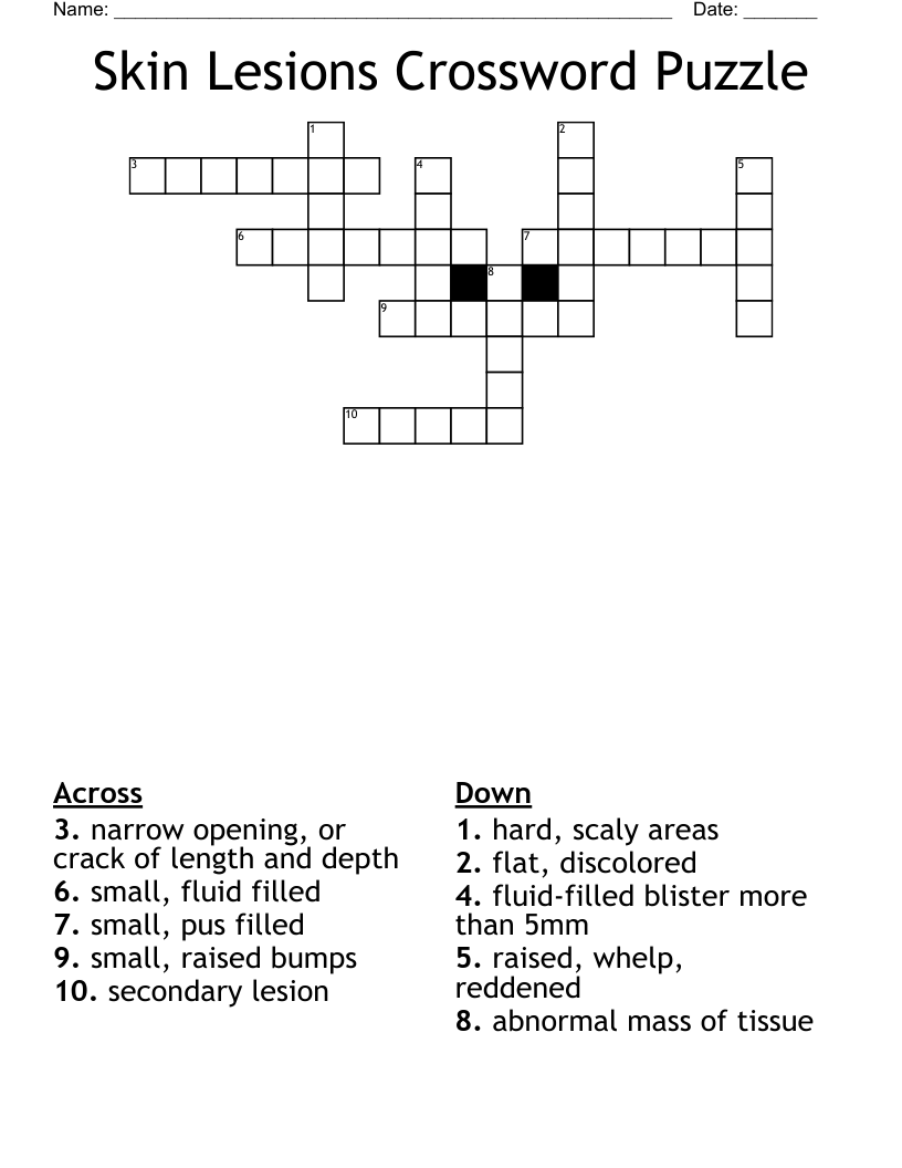 Skin Lesions Crossword Puzzle WordMint