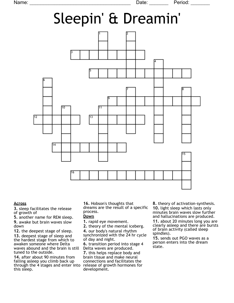 Sleepin Dreamin Crossword WordMint