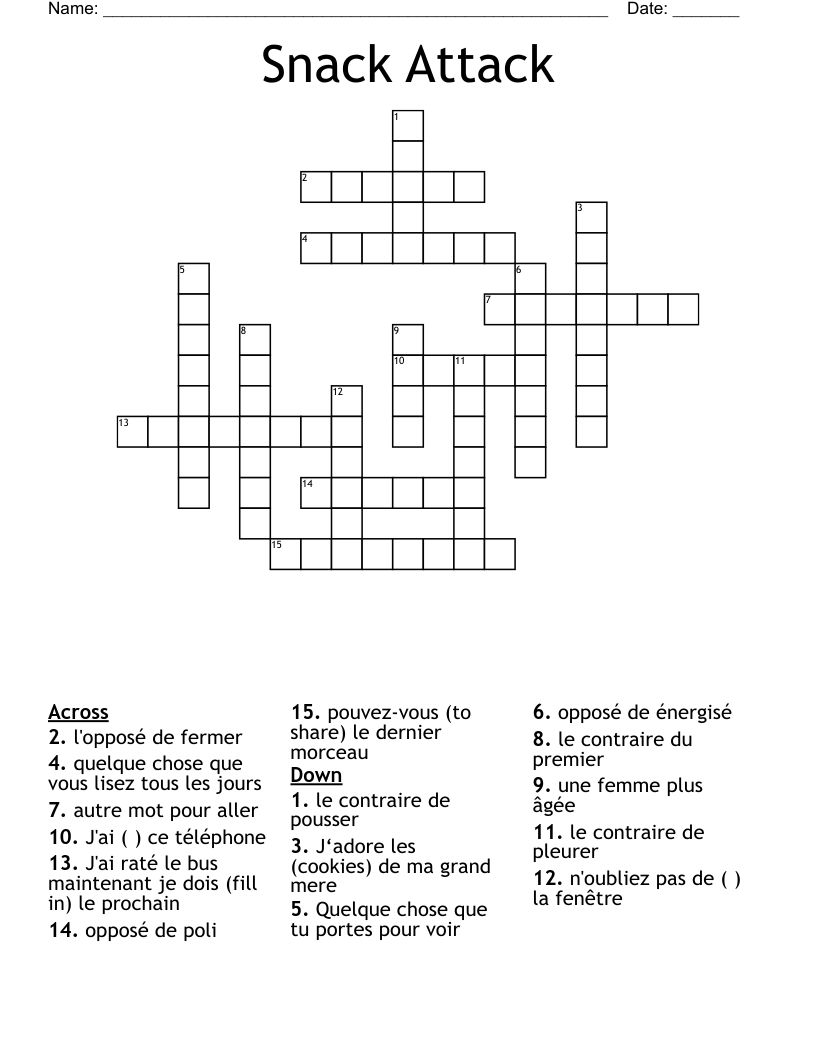 Snack Attack Crossword WordMint Snack Attack Crossword WordMint